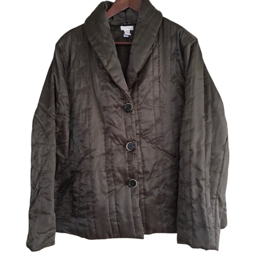 CHICO’S Gorgeous Army Green Quilted Satin Jacket/Coat Size 0 XS